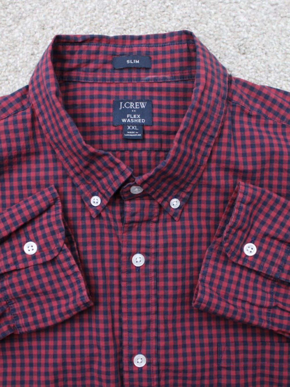 J. Crew Shirt Men 2XL XXL Blue/Red Plaid Flex Washed Slim Fit Long Sleeve Cotton